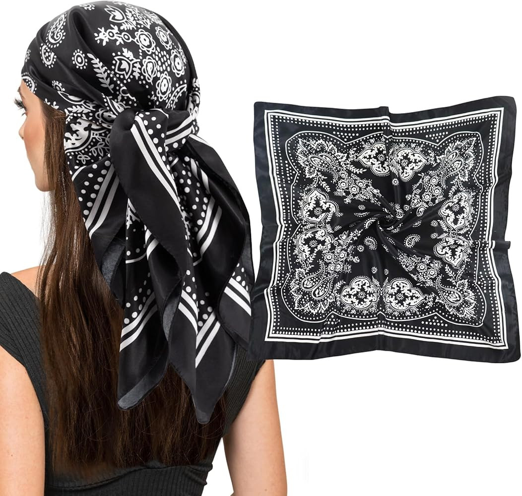 vimate 35" Square Silk Like Head Scarf - Women's Fashion Satin Scarf Bandana for Hair Wrapping at... | Amazon (US)