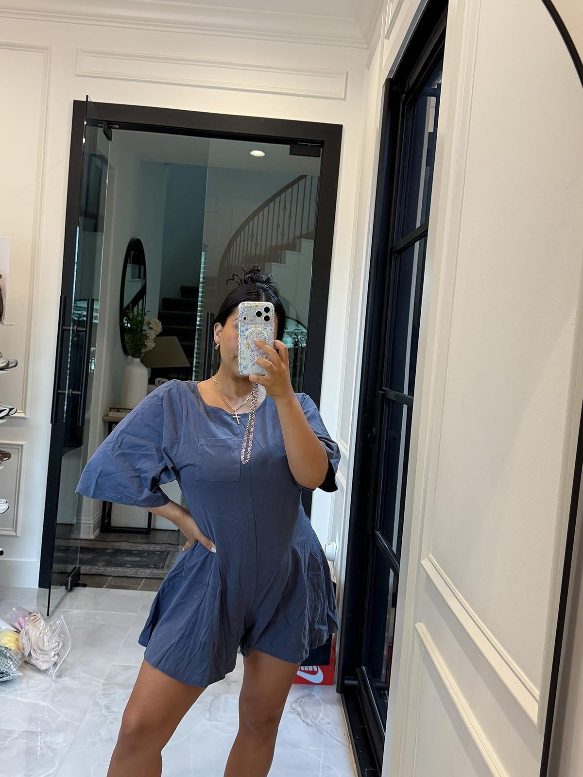 Yousify Rompers for Women Summer Outfits Slim Fit Short Sleeve Crew Neck Jumpsuits with Pocket | Amazon (US)