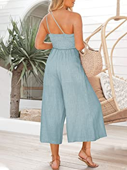 ANRABESS Women's Summer Straps One Shoulder Pleated High Waist Casual Wide Leg Jumpsuit Romper wi... | Amazon (US)