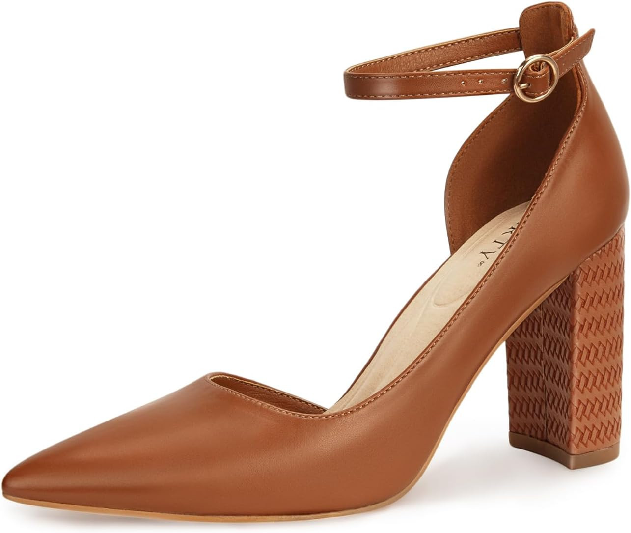 PARTY Women's Closed Toe Pumps 3-Inch Chunky Heels Ankle Strap | Amazon (US)