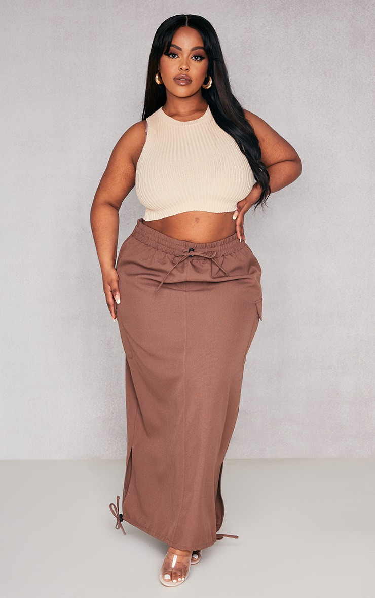 Plus Taupe Woven Toggle Hem Cargo Midi Skirt | PrettyLittleThing US