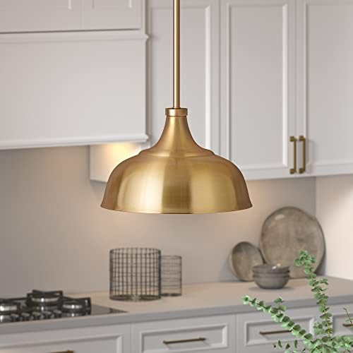 Mackenzie 10.75" Wide Pendant with Metal Shade in Brass/Brass | Amazon (US)