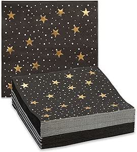 50 Pack Starry Night Cocktail Napkins, Black and Gold Foil for New Years Eve Party Supplies (5 x ... | Amazon (US)