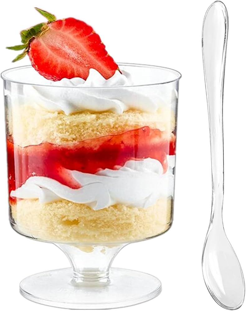 Zezzxu 5 oz Mini Dessert Cups with Spoons, 40 Pack Small Dessert Cups Plastic Footed Goblet Glass... | Amazon (US)