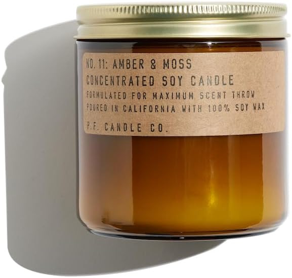 P.F. Candle Co. Amber & Moss Classic Large Concentrated Scented Soy Wax Candle (12.5 oz) 60-70 Ho... | Amazon (US)