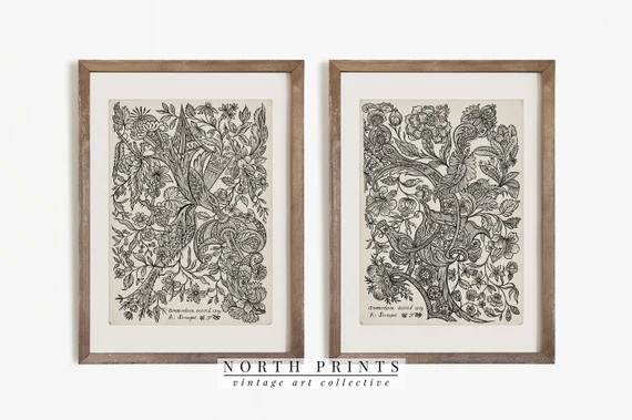 Vintage Textile Design Etching  Ornate Sketch Art Drawing | Etsy | Etsy (US)