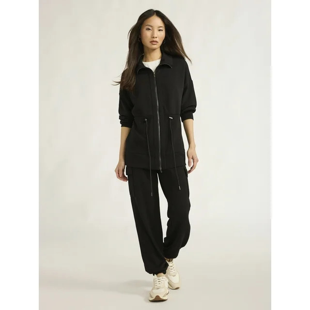 Scoop Women’s and Women's Plus Ultimate ScubaKnit Longline Drawstring Zip Jacket, Sizes XS-4X | Walmart (US)