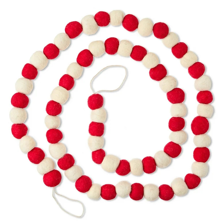 Pom-Pom Christmas Garland, Red and White, 6', by Holiday Time | Walmart (US)