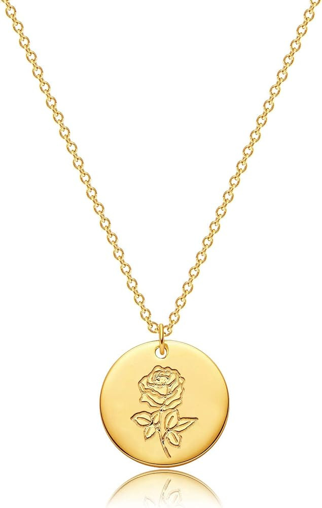 MEVECCO Birth Flower Necklace 18k Gold Custom Floral Pendant Necklaces Dainty Birth Month Flower ... | Amazon (US)