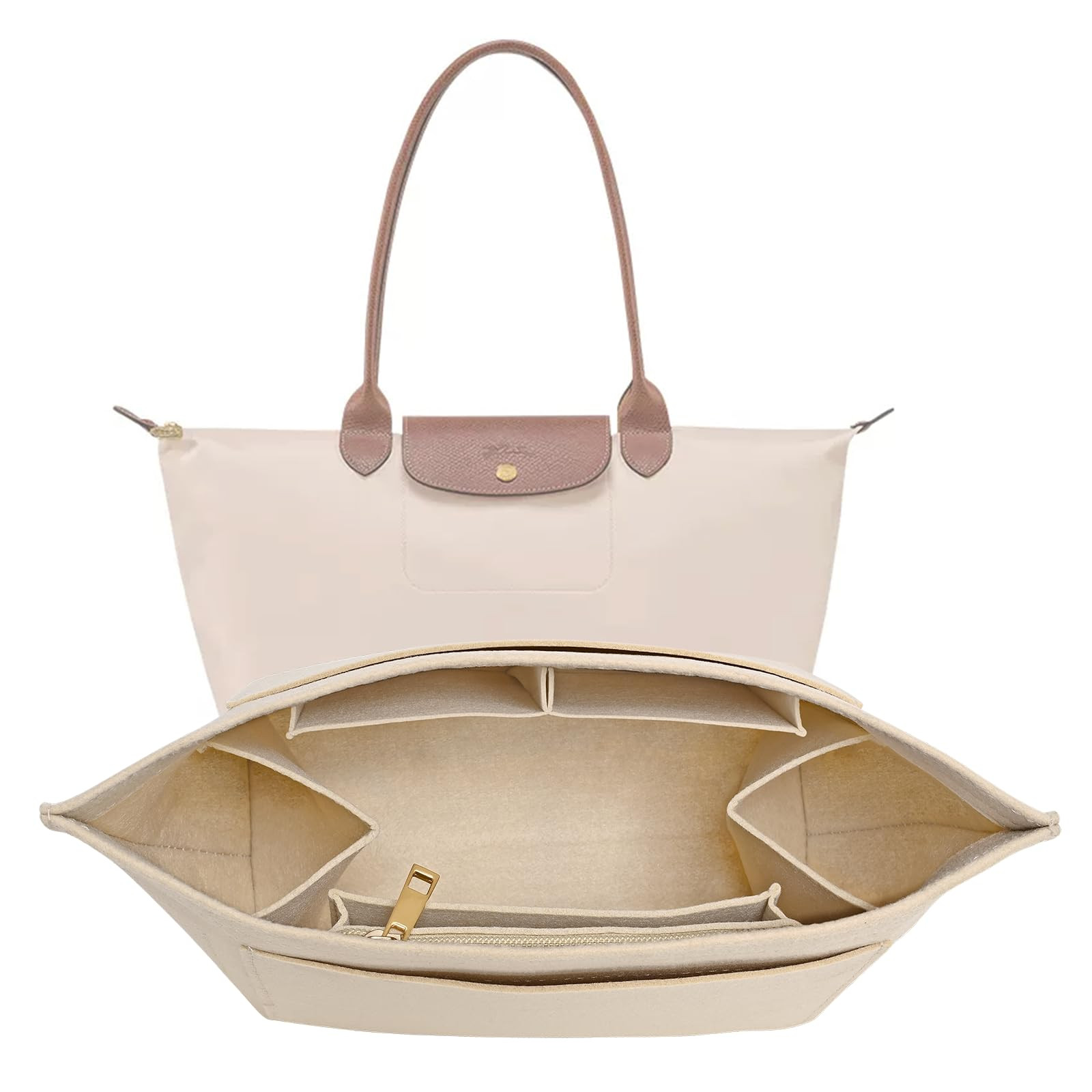 Upgraded Felt Organizer Insert for Longchamp Le Pliage M Handbag Insert (Beige, Medium) | Amazon (US)