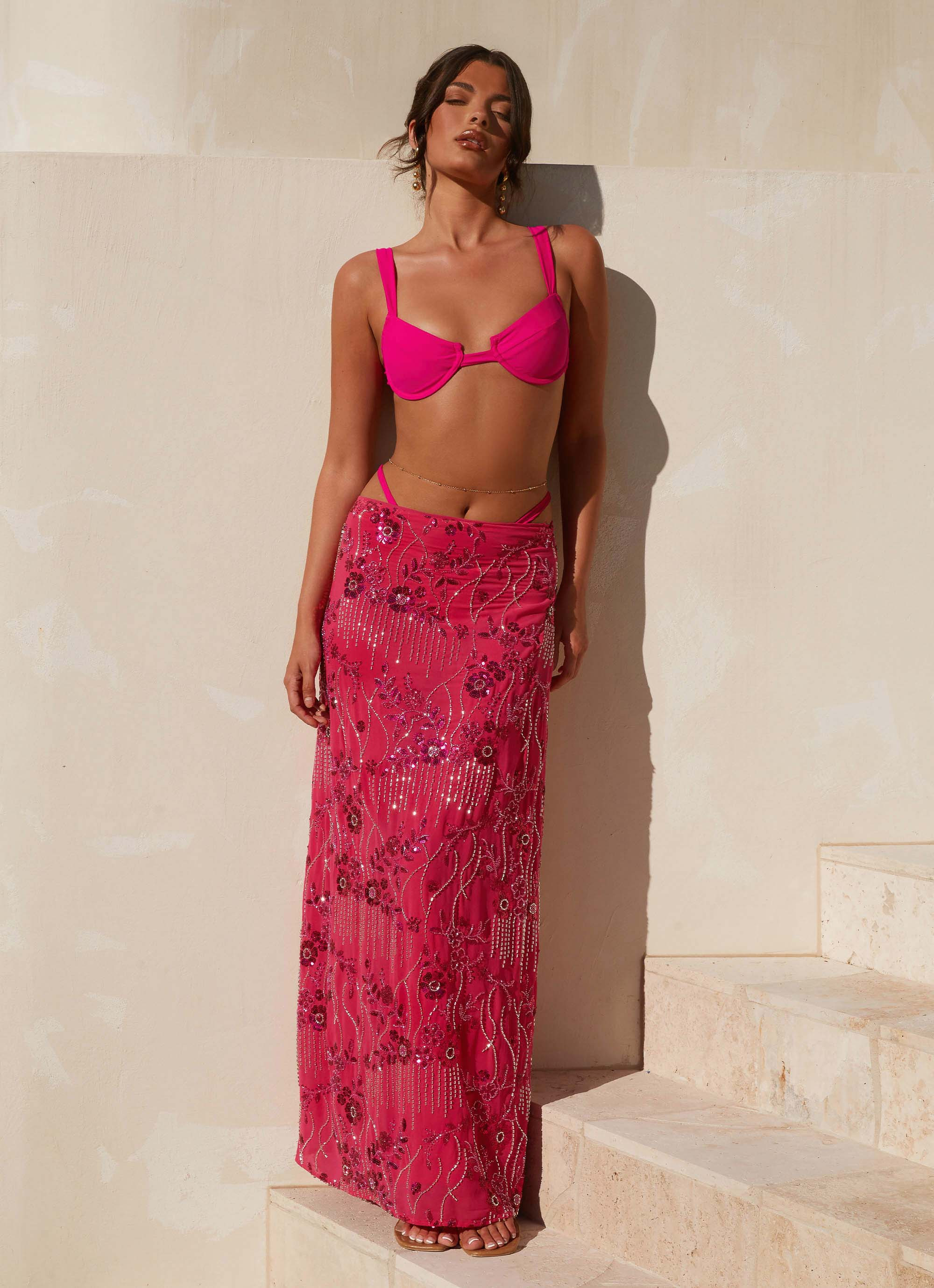 Corinna Low Rise Sequin Maxi Skirt - Fuchsia | Peppermayo (Global)
