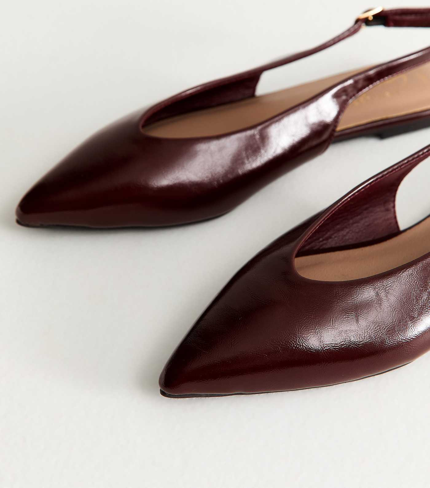 Dark Burgundy Faux Leather High Vamp Slingback Ballerina Flats | New Look | New Look (UK)