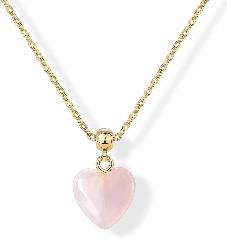 PAVOI Gemstone Gold Charm Necklace for Women - 14K Gold Plated Adjustable Chain Dainty Pendant Ge... | Amazon (US)