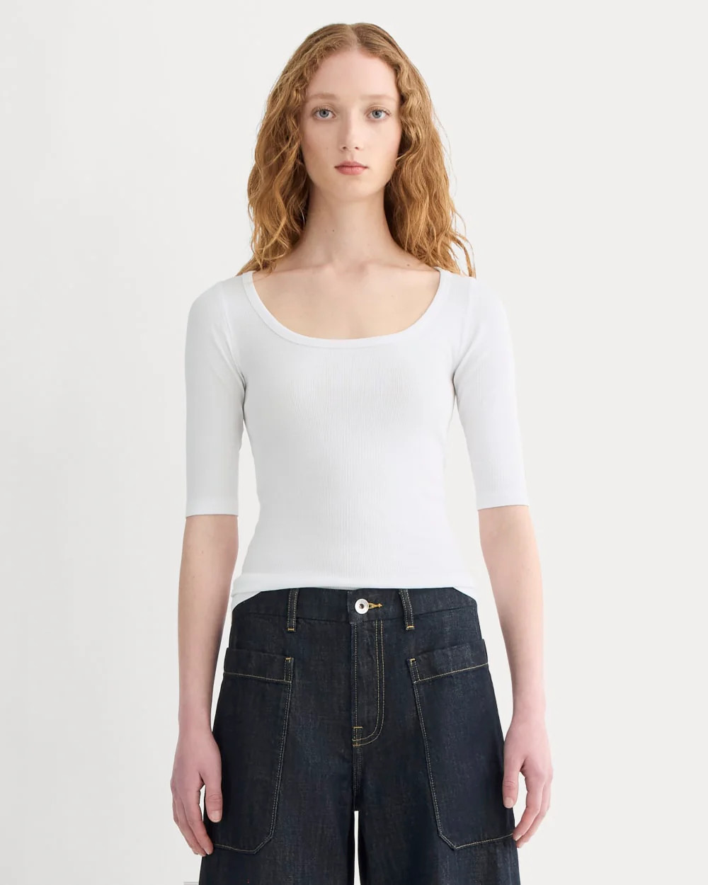 The Luxe Rib Scoop-Neck Tee | Black | Everlane