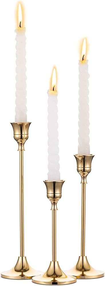 Candlestick Holders Taper Candle Holders, Set of 3 Candle Stick Holders Set, Brass Gold Candlesti... | Amazon (US)