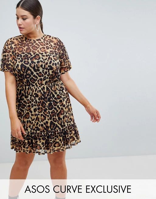 ASOS DESIGN Curve mini mesh tea dress in leopard print | ASOS US