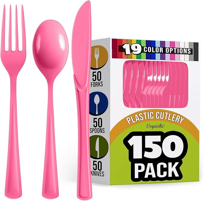 150 Pack Cerise Plastic Cutlery Set, Plastic Silverware Heavy Duty, Plastic Utensil Sets, 50 Plas... | Amazon (US)