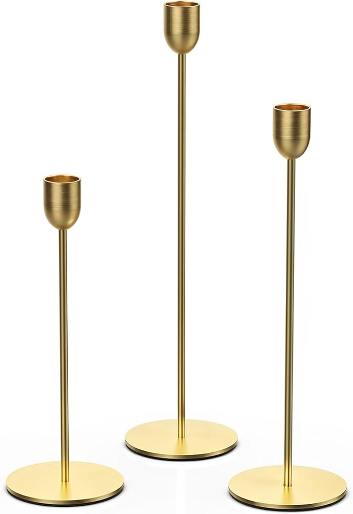 ChefBee Gold Tall Candle Candlestick Holder, 3PCS Taper Pillar Candle Sticks Stand Holders Decor,... | Amazon (US)