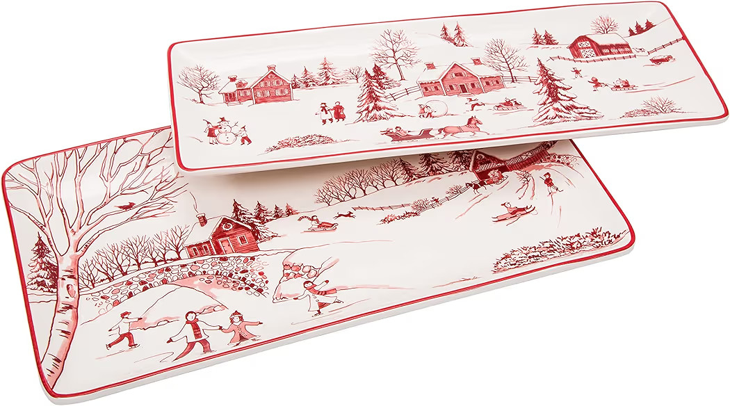Bico Toile De Jouy Winter Wonderland Gnomes Ceramic Rectangular Serving Platters Set of 2, 14 Inc... | Amazon (US)