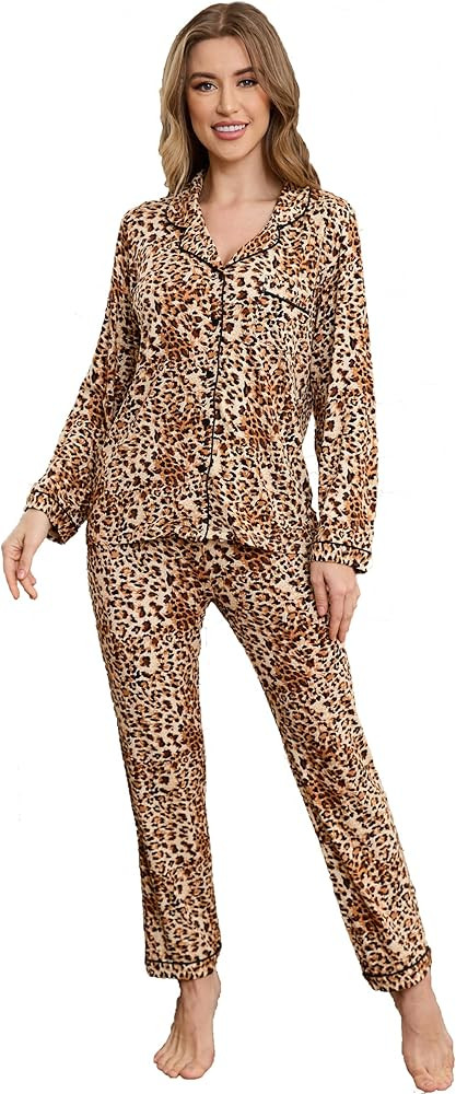 Button Up Pajamas for Women Long Sleeve Sleepwear Soft Loungewear Ladies Pjs Set XS-XXL | Amazon (US)