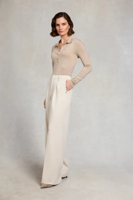 Pleated Wide Leg Trouser (Stone) | Holland Cooper