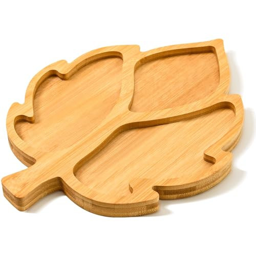 AWIZOM Leaf Wooden Serving Platter Thanksgiving Bamboo Serving Tray Wooden Snack Cheese Charcuterie Board Sectional Wood Fall Leaf Dish Plate for Fall Autumn Harvest Party Supplies,11.02x14.56x0.79 | Amazon (US)