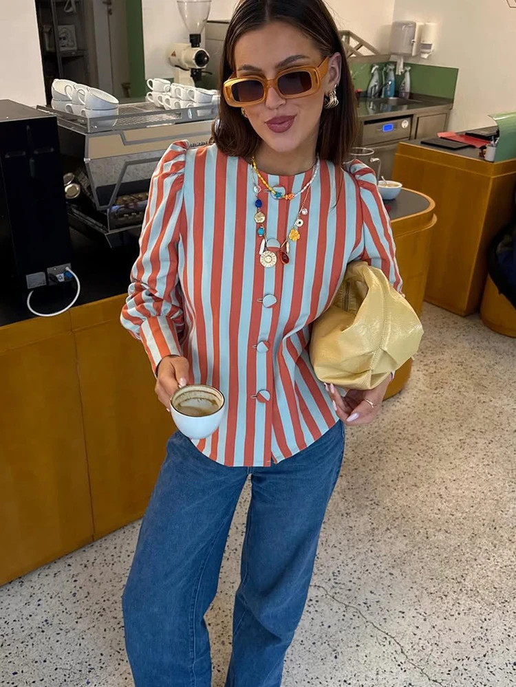 Camisa Roja y Azul Elegante  | SHEIN