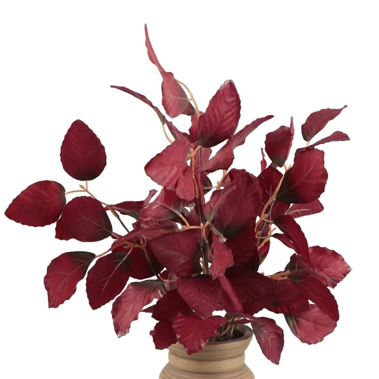 Better Homes and Gardens 19.5"H Artificial Real Touch Burgundy Leaves in 7.38"H Brown Ceramic Vas... | Walmart (US)