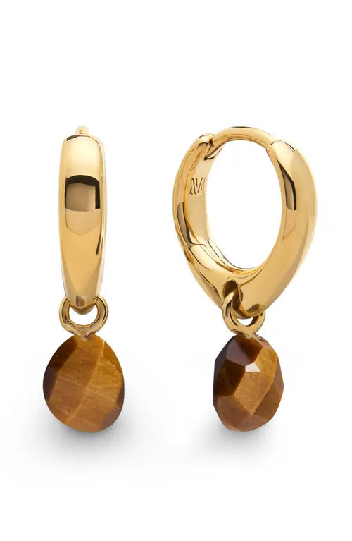Monica Vinader Nura Tiger's-Eye Drop Huggie Hoop Earrings in 18Ct Gold Vermeil /Tigers Eye at Nordstrom | Nordstrom