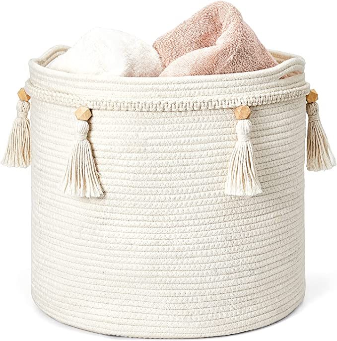 Mkono Macrame Decorative Cotton Rope Basket-Boho Cute Woven Tassel Closet Storage Bins Organizer ... | Amazon (US)