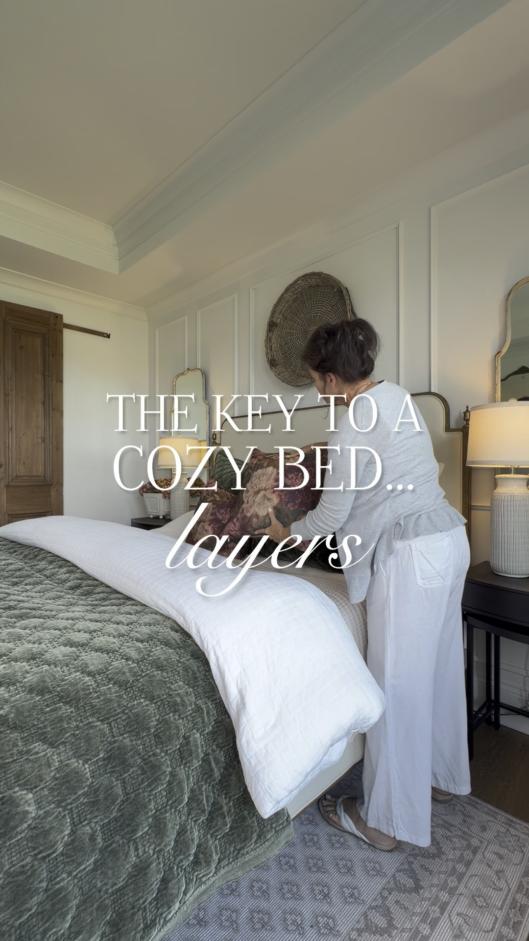 A cozy bed is a must for me. The key to getting that look is layering. My base is typically white; I add neutrals or seasonal color with quilts, throws and pillows. I don’t take all of the non-sleeping layers off at night. I just fold them back to the foot of the bed. As temps lower, I use more of the layers for sleeping. 

My bedding is a mix of designer and Amazon. This velvet quilt is so soft and the prettiest green. The color is great for fall and the holidays. I just swap my floral accent pillows for holiday ones. I’ve linked an Amazon velvet quilt that’s beautiful as well.

#LTKSeasonal #LTKvlog #LTKHome