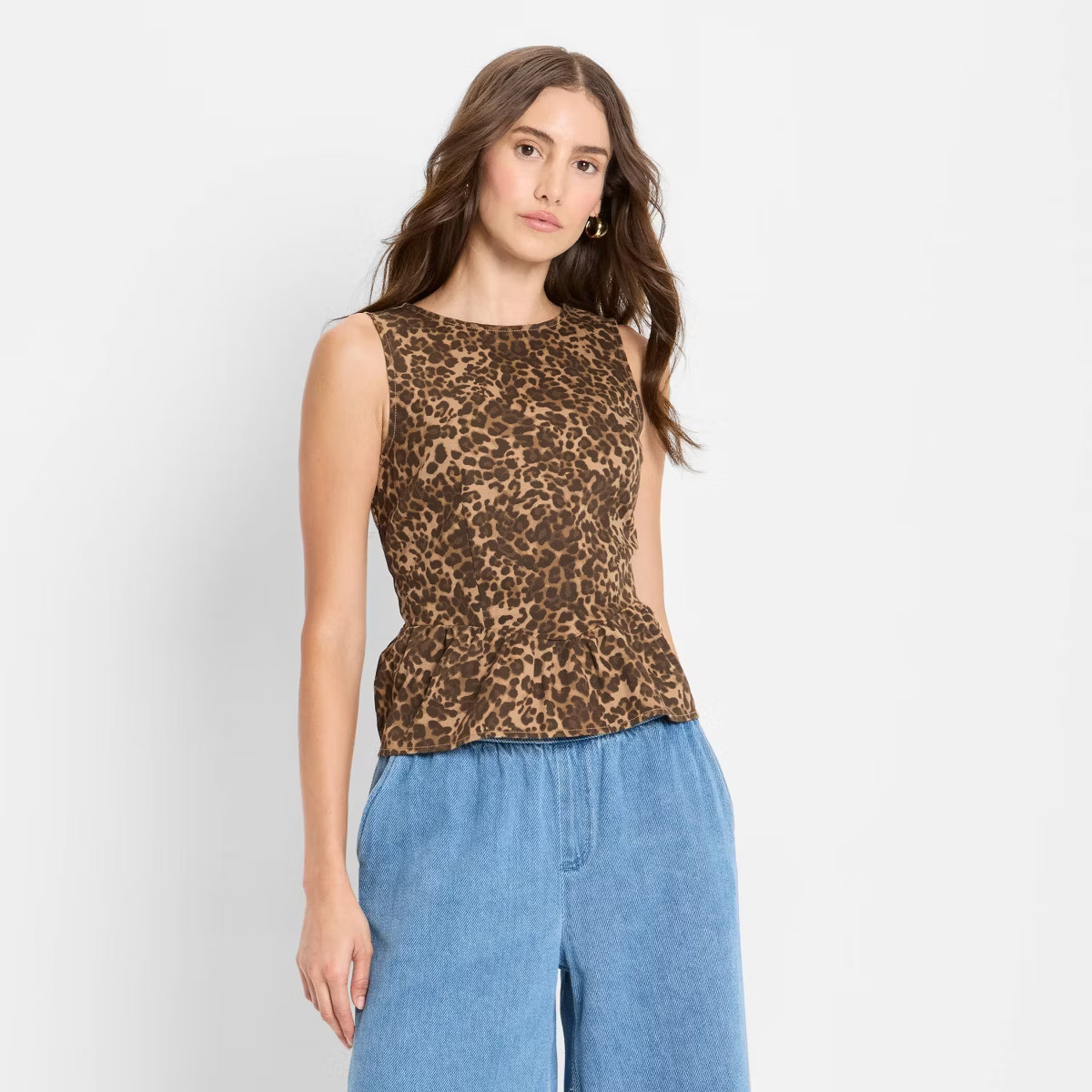Women's Peplum Tank Top - Future Collective Brown Leopard Print M | Target