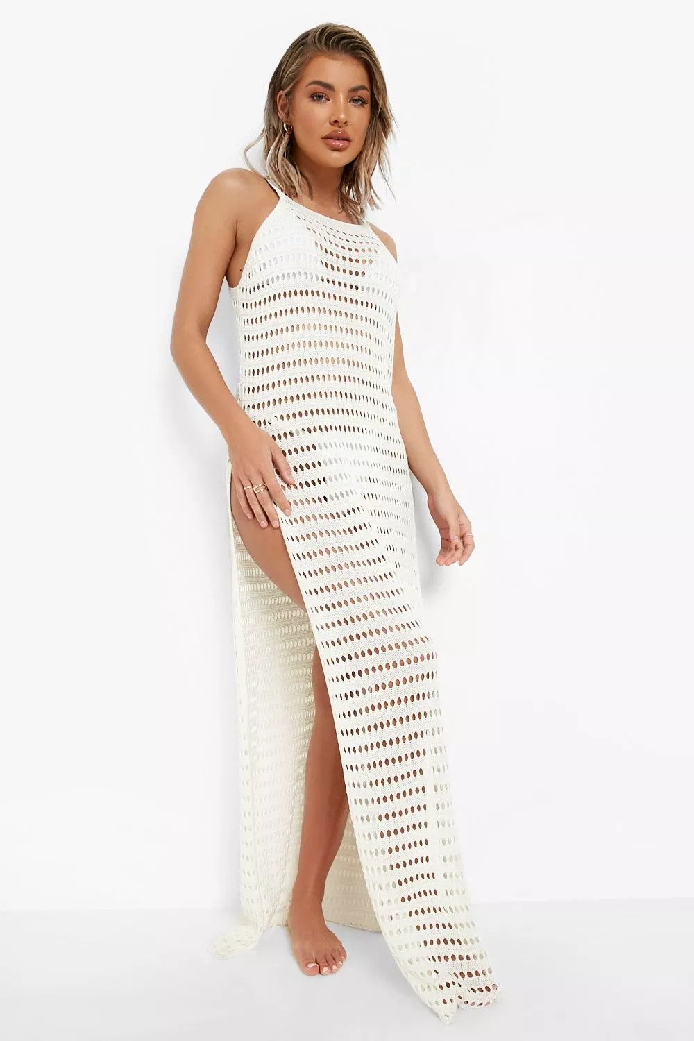 Crochet Split Sides Beach Maxi Dress | Beach Dress #LTKcurves #LTKSeasonal #LTKtravel | Boohoo.com (US & CA)