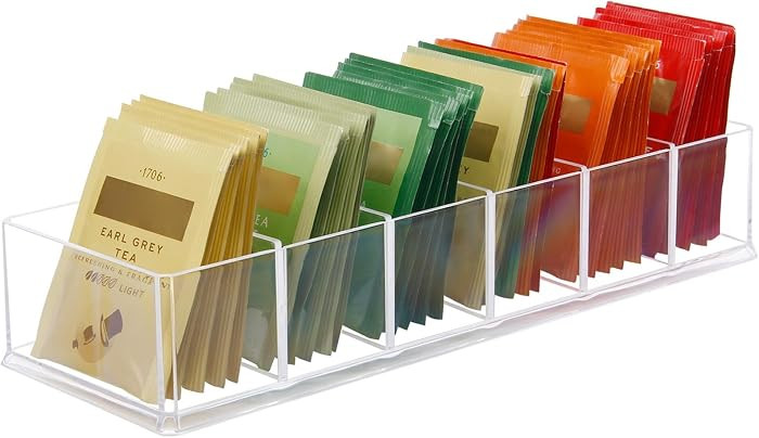 Tea Bag Organizer, Acrylic Tea Bag Holder, Clear Small Tea Packet Storage Box,Water Drink Packet ... | Amazon (US)