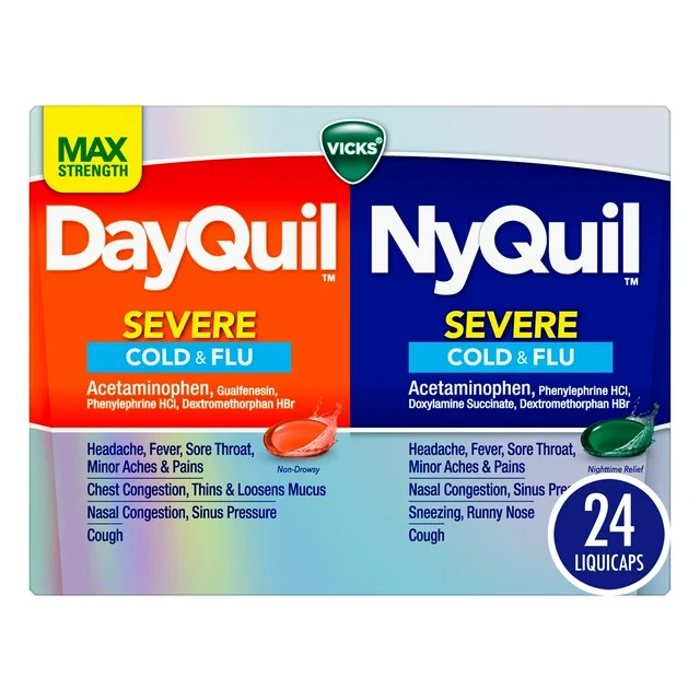 Vicks DayQuil NyQuil Severe Cough, Cold & Flu Relief LiquiCaps, 24 Ct | Walmart (US)