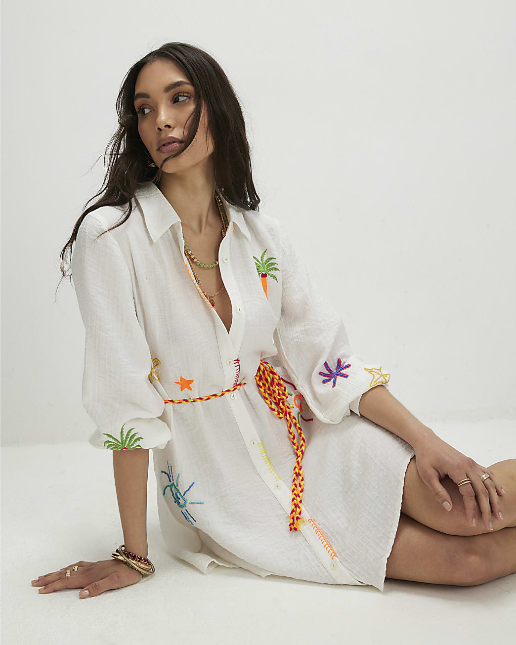 White Print Tie Shirt Dress | River Island UK & IE