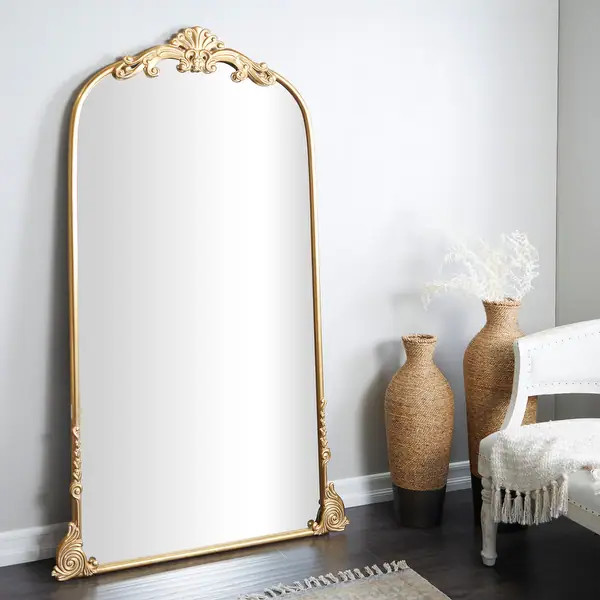 Gold Metal Tall Ornate Arched Baroque Acanthus Scroll Floor or Wall Mirror - 72" x 42" | Bed Bath & Beyond