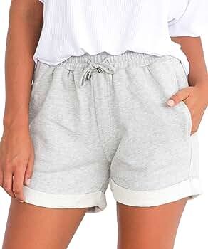 Women Summer Beach Shorts Juniors Folded Hem Shorts with Drawstring | Amazon (US)