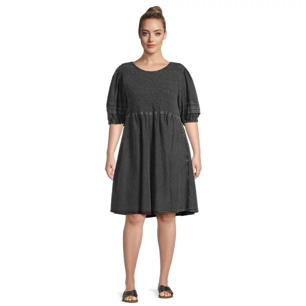 Terra & Sky Women's Plus Smocked Dress with Puff Sleeves | Walmart (US)