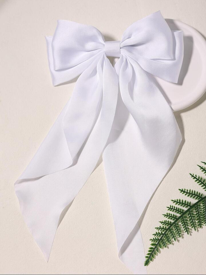 1pc Solid Color Satin Hair Clip With Ribbon Streamers And Large Bow For Women | SHEIN