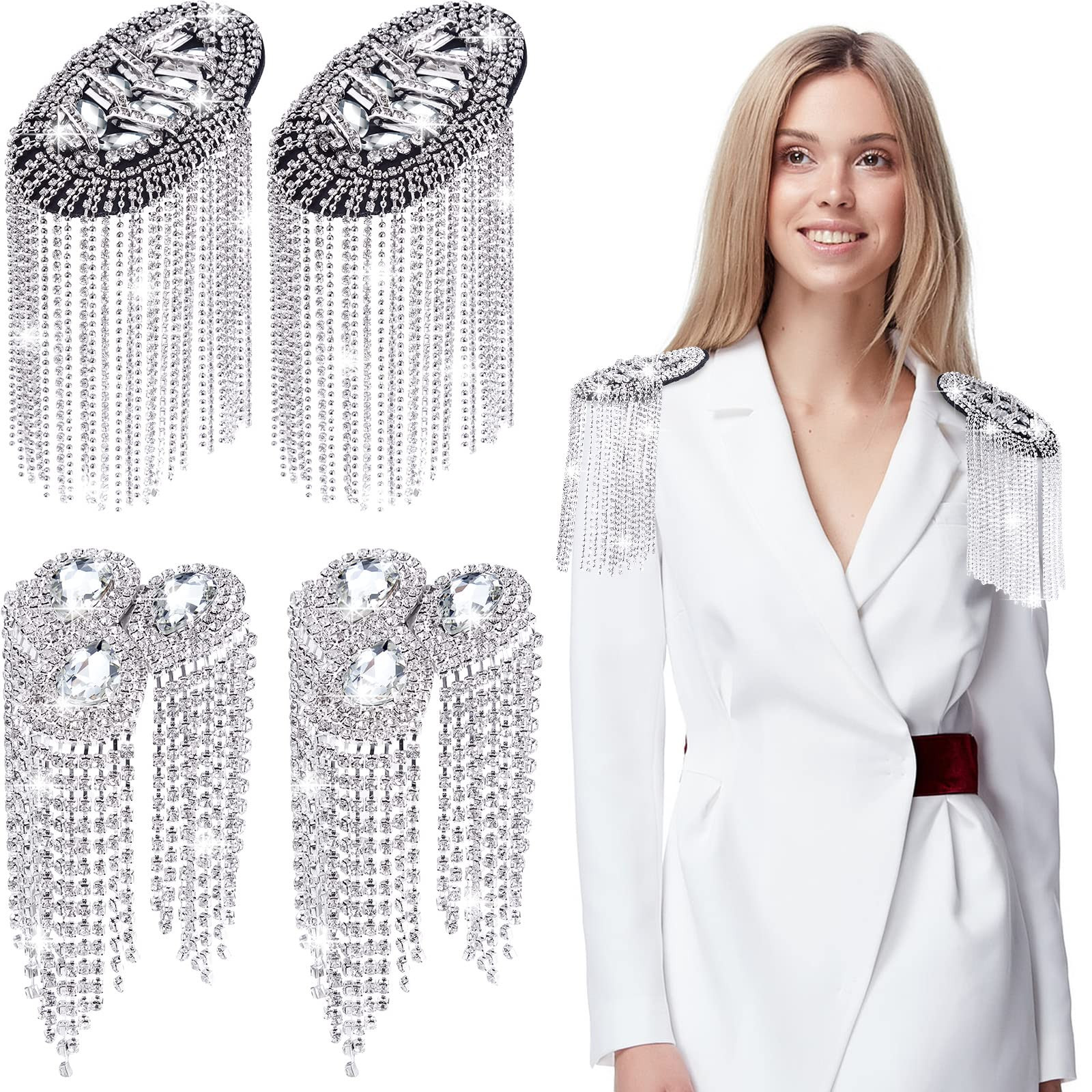 4 Pieces Rhinestone Tassel Shoulder Applique Crystal Fringe Shoulder Epaulette 2 Style Shoulder B... | Amazon (US)