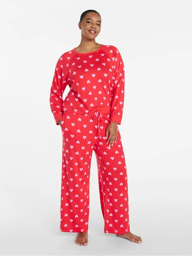 Joyspun Women's Cozy Lounge Collection Hacci Long Sleeve Top and Pants Pajama Set, 2-Piece, Sizes... | Walmart (US)