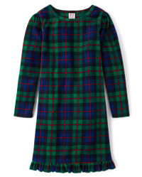 Girls Matching Family Tartan Plaid Microfleece Ruffle Nightgown - green | The Children's Place
