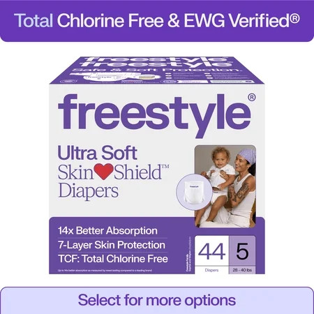 Freestyle Total Chlorine Free 14x Better Absorption Hypoallergenic EWG Verified® Baby Diapers, Size 5 (28-40 lbs), 44 Count | Walmart (US)