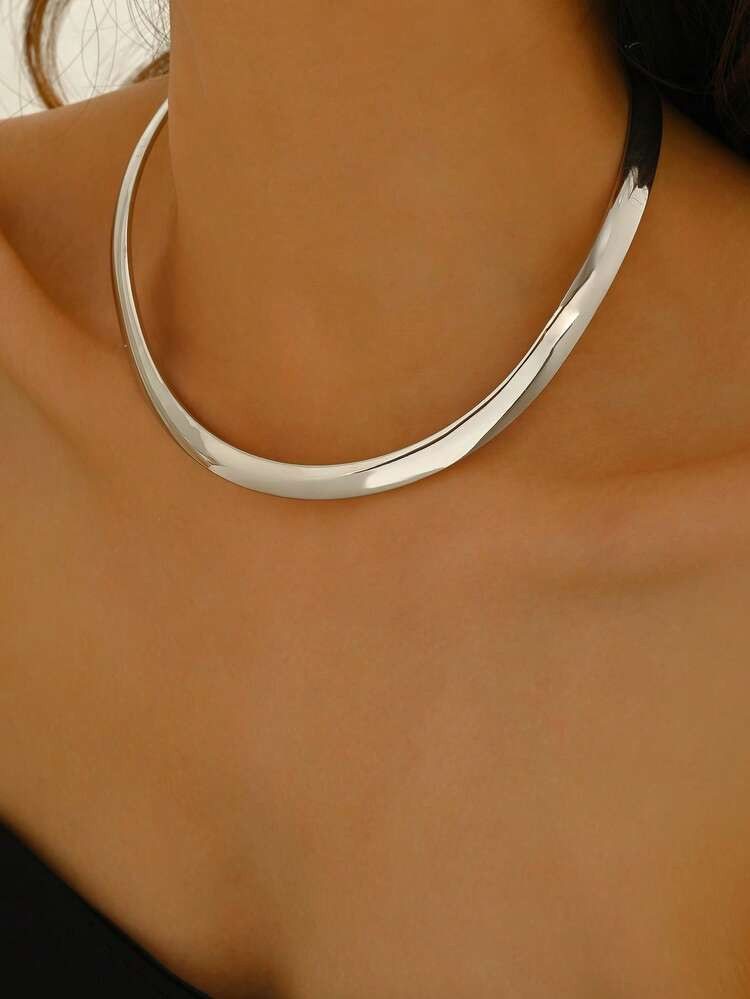 1pc Minimalist Fashion Metal Line Choker Necklace, Silver C-Shape Open Collar Necklace, Daily Jewelry For Women | SHEIN