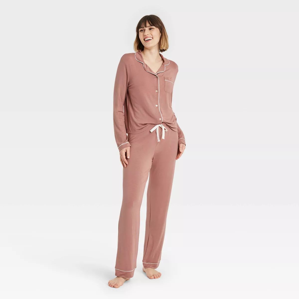 Women's Beautifully Soft Long Sleeve Notch Collar Top and Pants Pajama Set - Stars Above™ Rose ... | Target