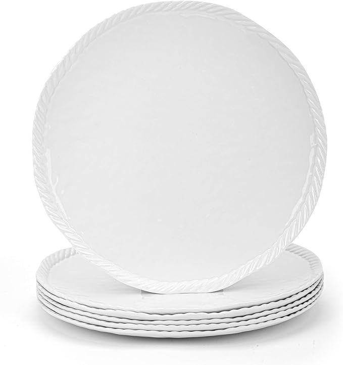 Melamine Plate, 11-inch Dinner Plates with Rope Edge Design, set of 6 White | Amazon (US)