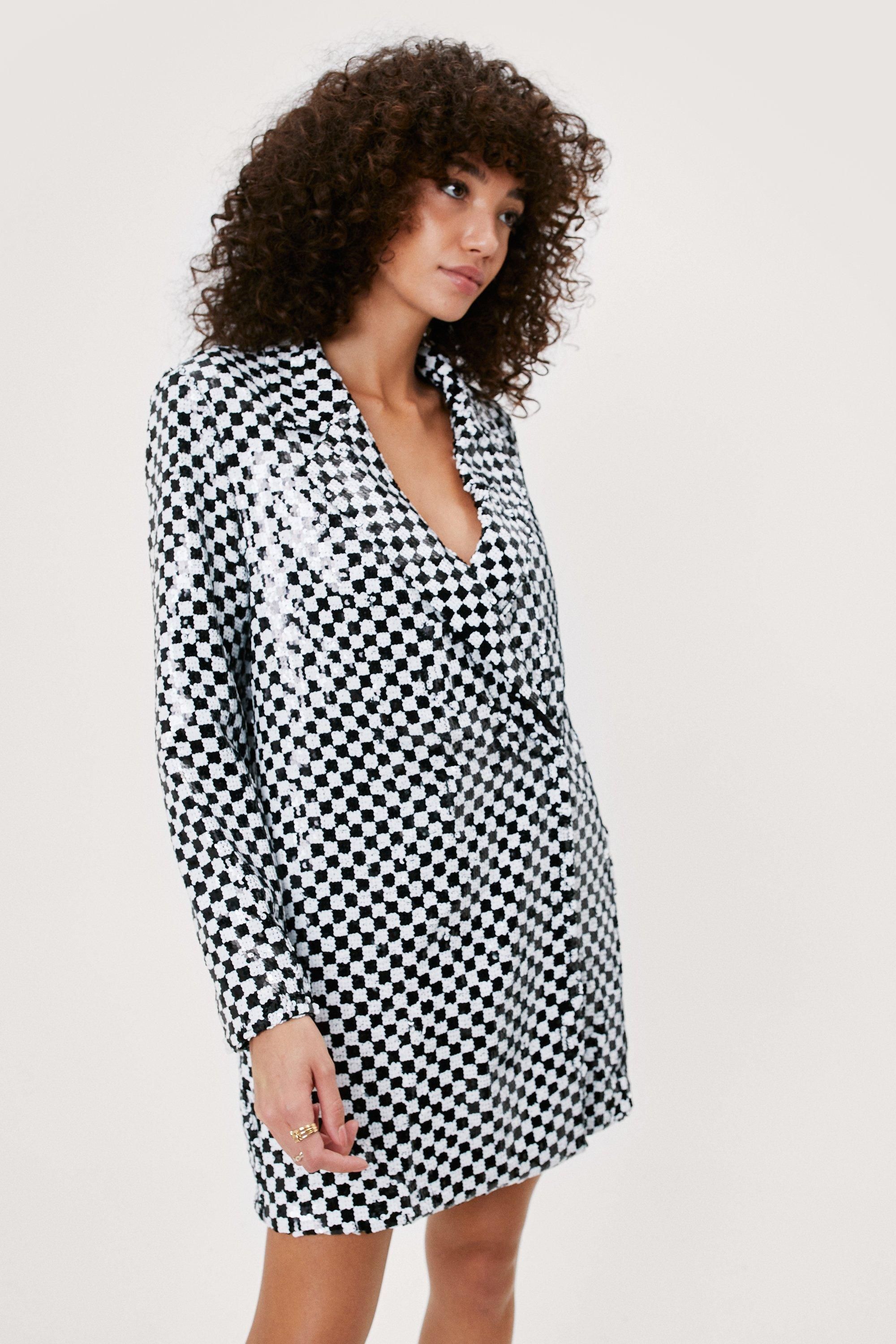 Checkerboard Sequin Blazer Dress | Nasty Gal (US)