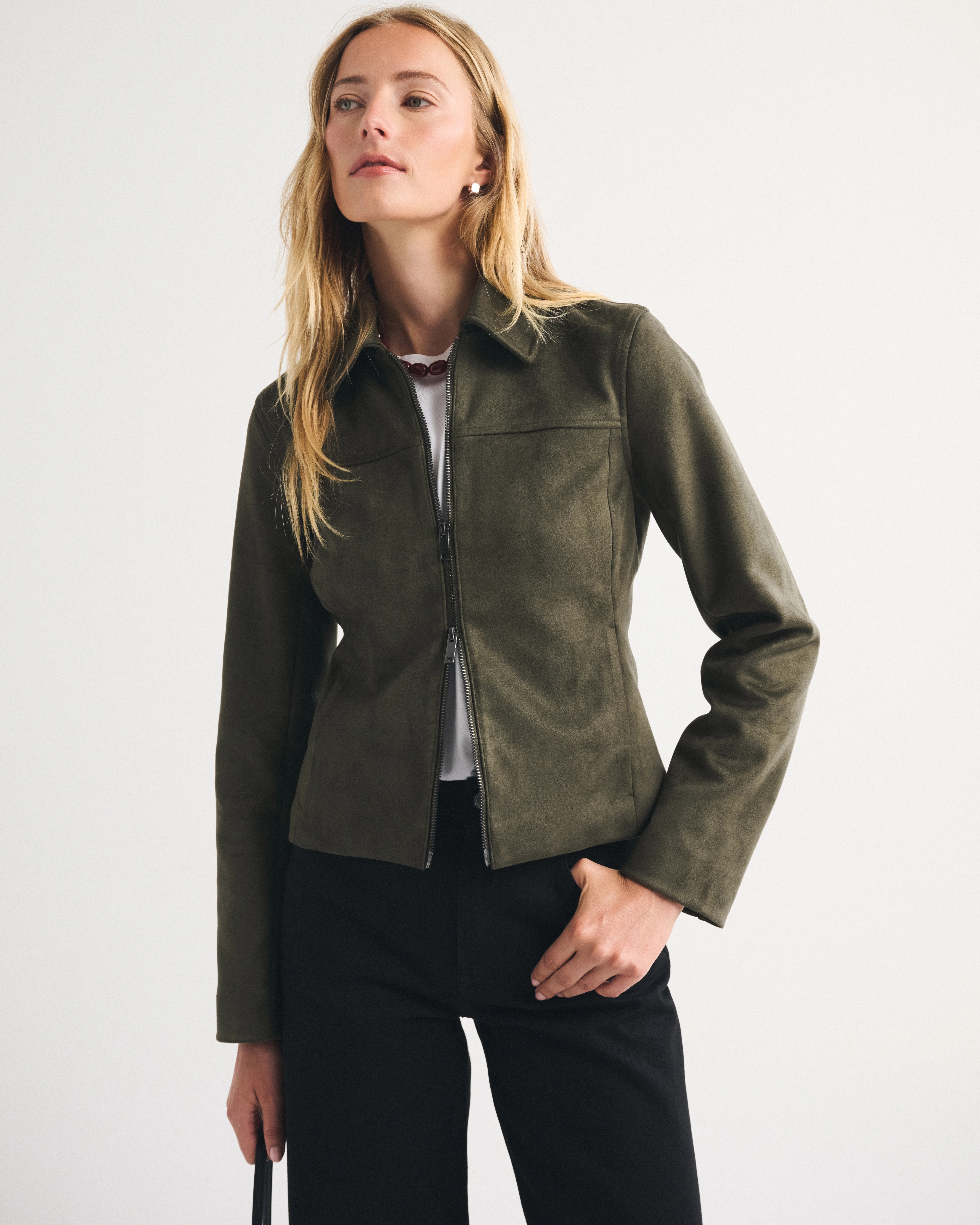 Slim Zip Vegan Suede Jacket | Abercrombie & Fitch (US)