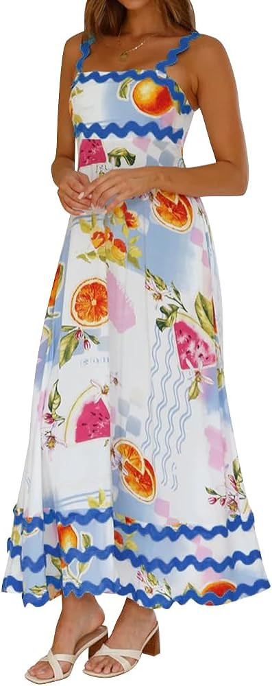 IDOPIP Womens Summer Casual Dress Beach Floral Maxi Dress Elegant Spaghetti Sleeveless Smocked Su... | Amazon (US)